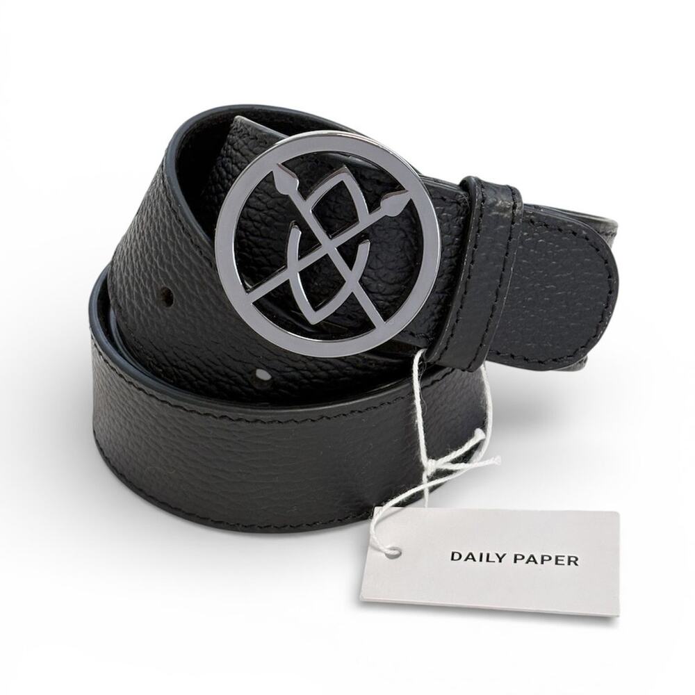 NWT Daily Paper Nebuc Leather Shield Belt Mens OS Black $98 Luxury Streetwear